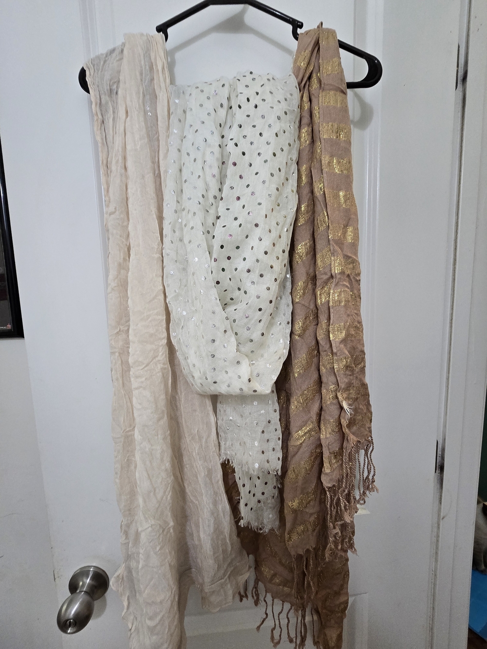 Textured Scarves in White & Brown Like New